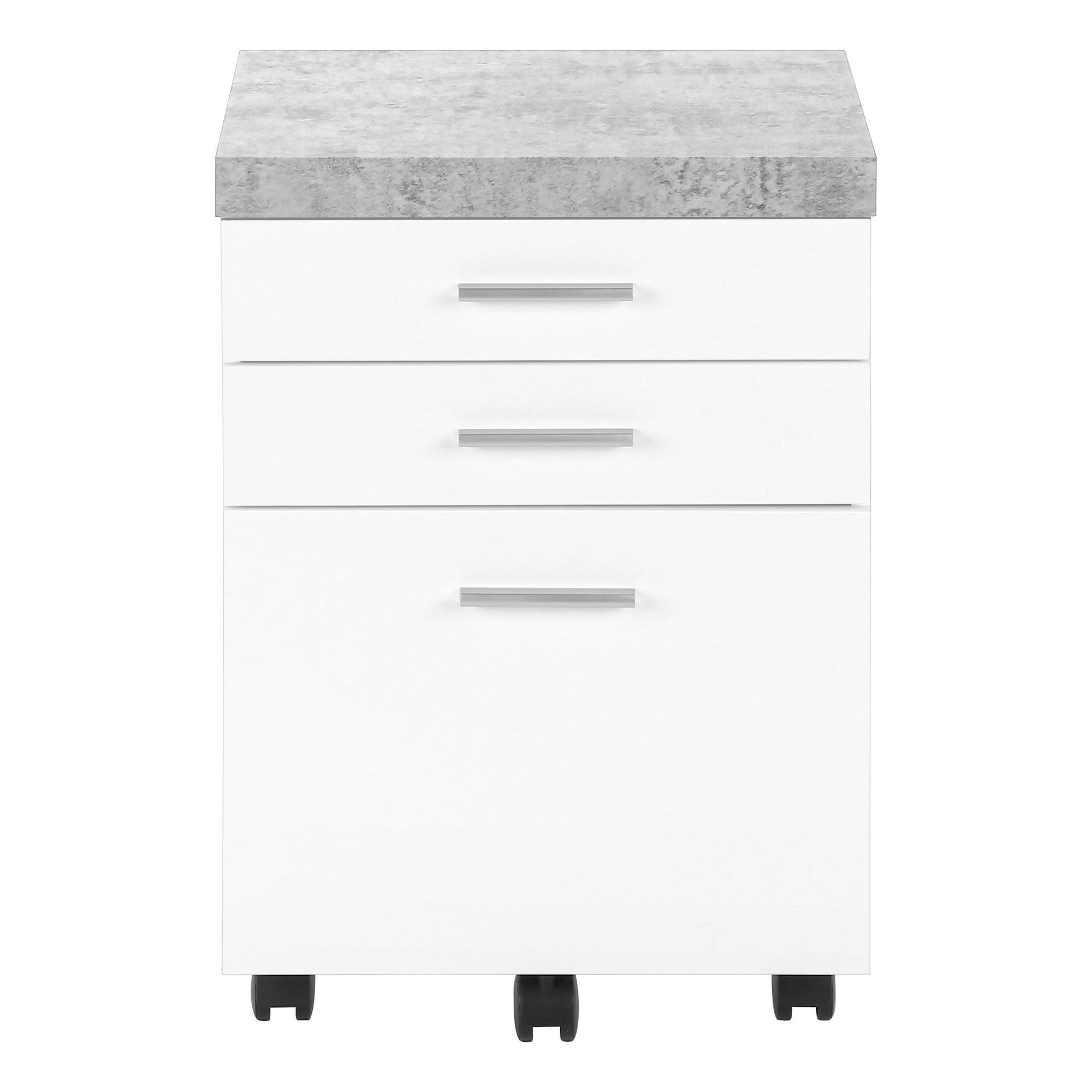 FILING CABINET - 3 DRAWER / WHITE / CEMENT-LOOK ON CASTOR