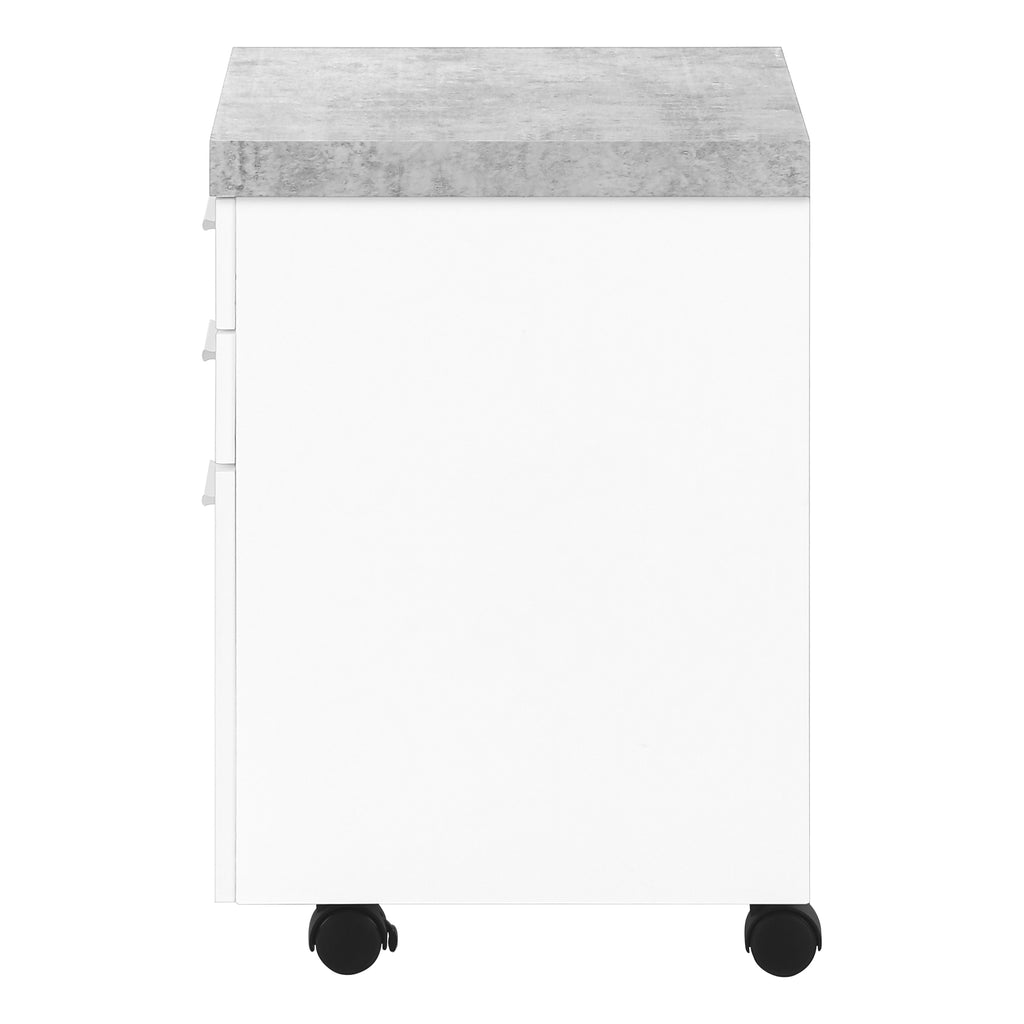 FILING CABINET - 3 DRAWER / WHITE / CEMENT-LOOK ON CASTOR