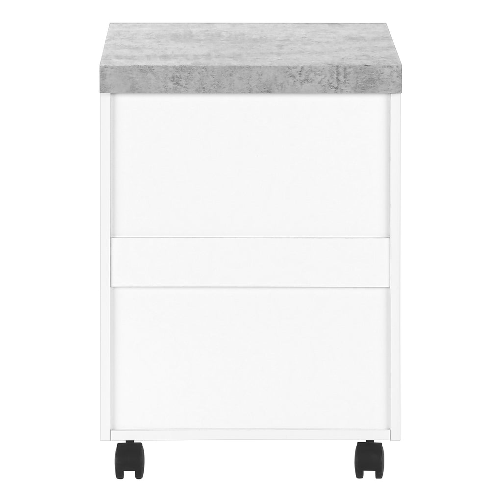 FILING CABINET - 3 DRAWER / WHITE / CEMENT-LOOK ON CASTOR
