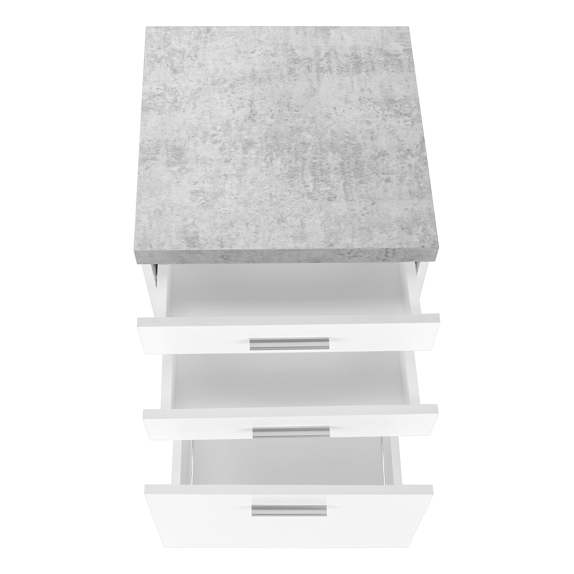 FILING CABINET - 3 DRAWER / WHITE / CEMENT-LOOK ON CASTOR