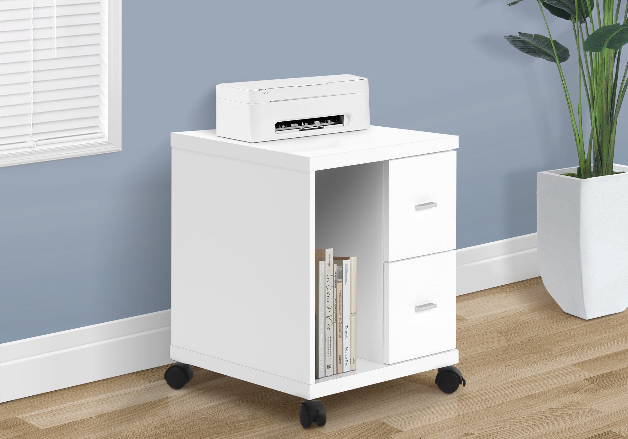 OFFICE CABINET - WHITE WITH 2 DRAWERS ON CASTORS