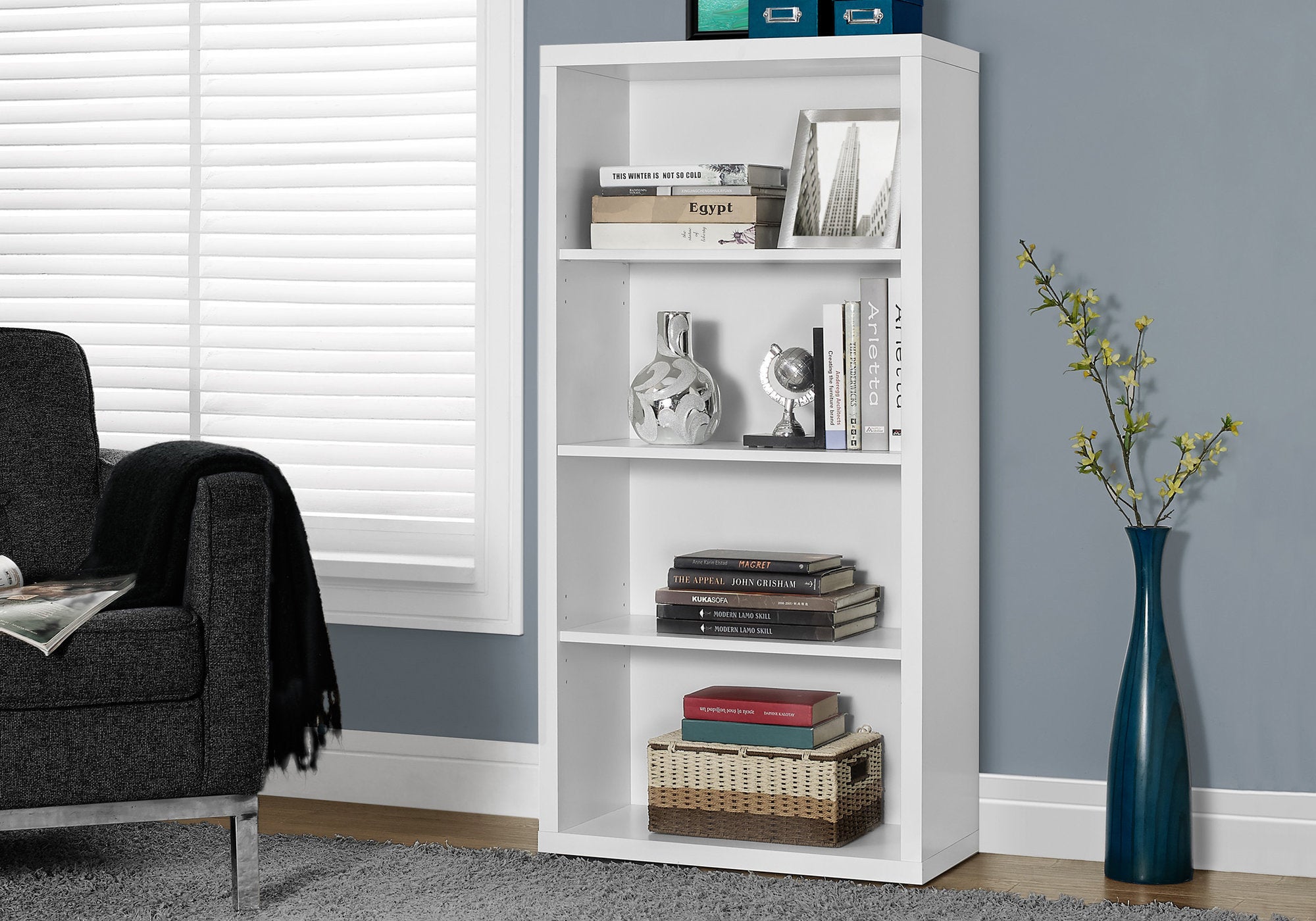 BOOKCASE - 48""H / WHITE WITH ADJUSTABLE SHELVES