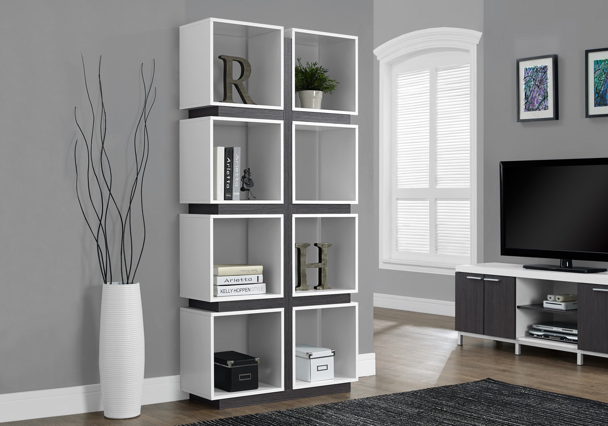 BOOKCASE - 71""H / WHITE / GREY