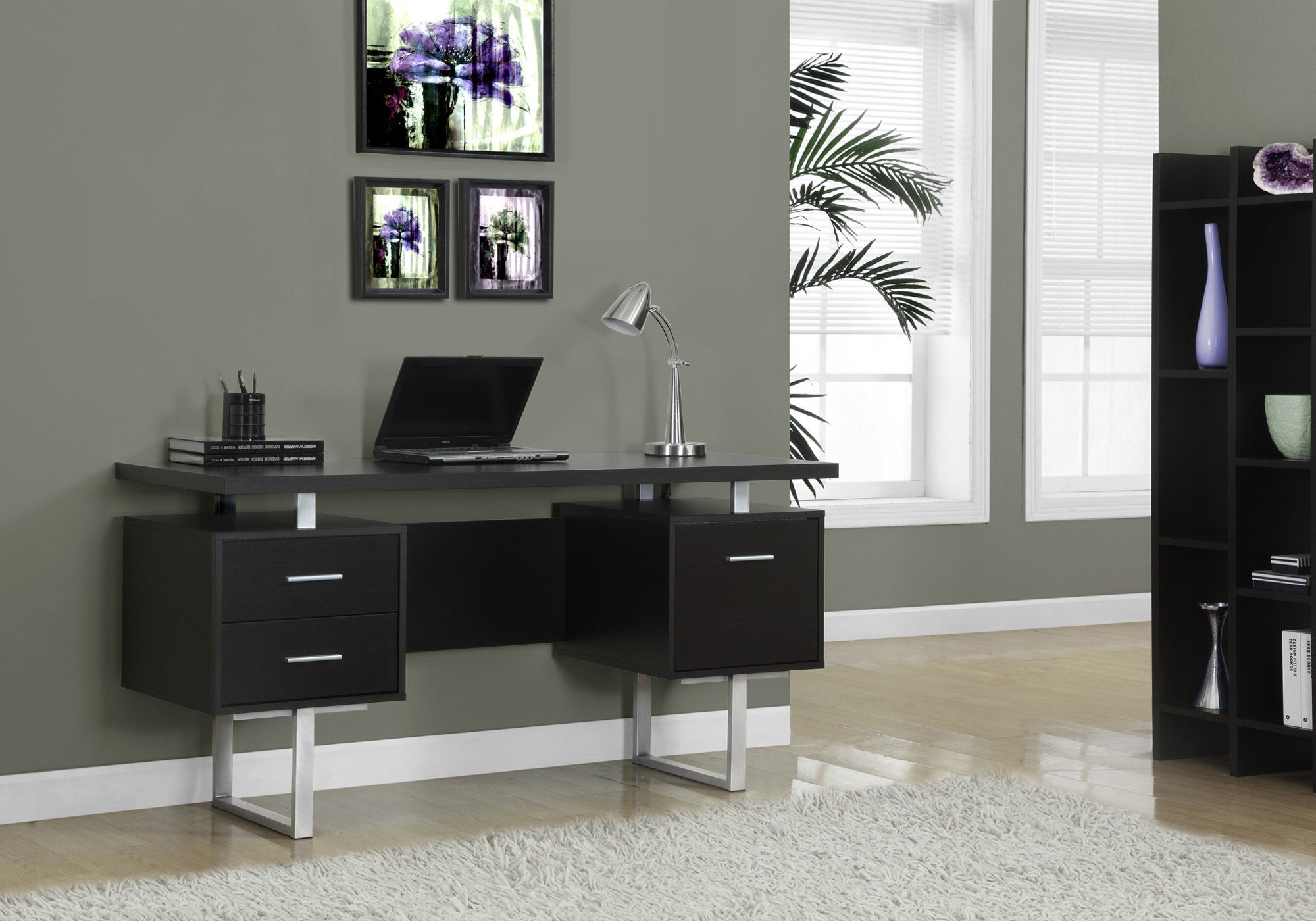 COMPUTER DESK - 60""L / ESPRESSO / SILVER METAL