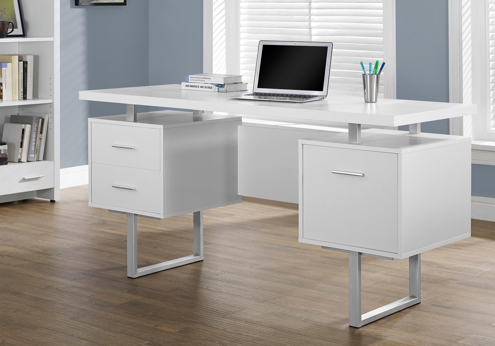 COMPUTER DESK - 60""L / WHITE / SILVER METAL