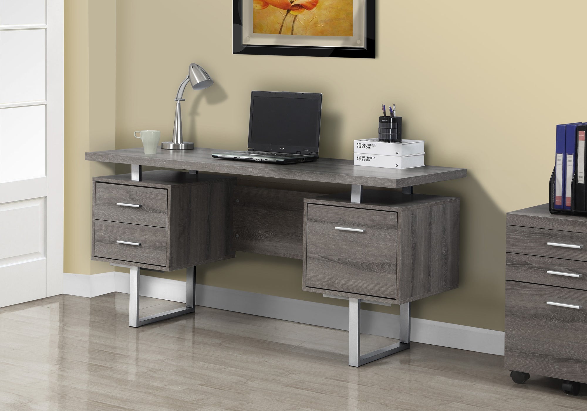 COMPUTER DESK - 60""L / DARK TAUPE / SILVER METAL