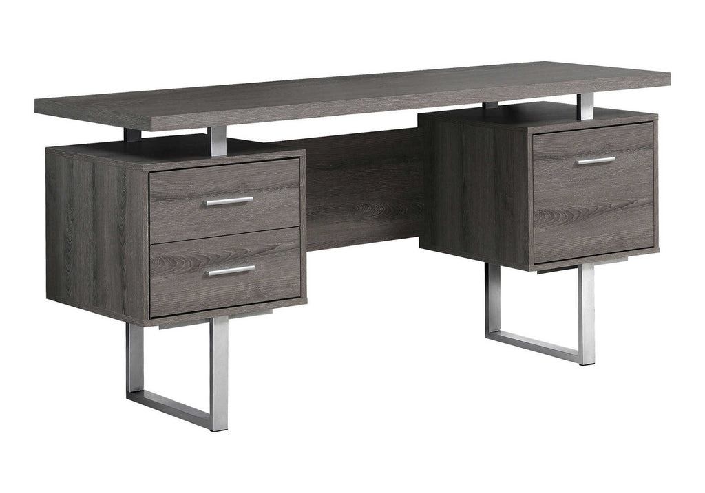 COMPUTER DESK - 60""L / DARK TAUPE / SILVER METAL