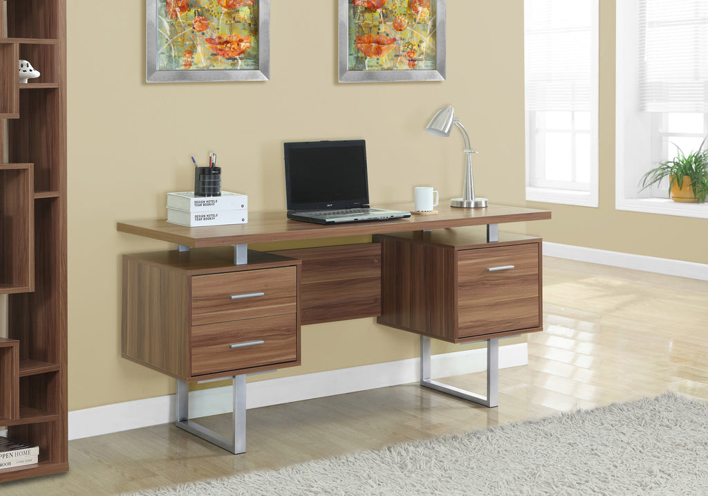 COMPUTER DESK - 60""L / WALNUT / SILVER METAL