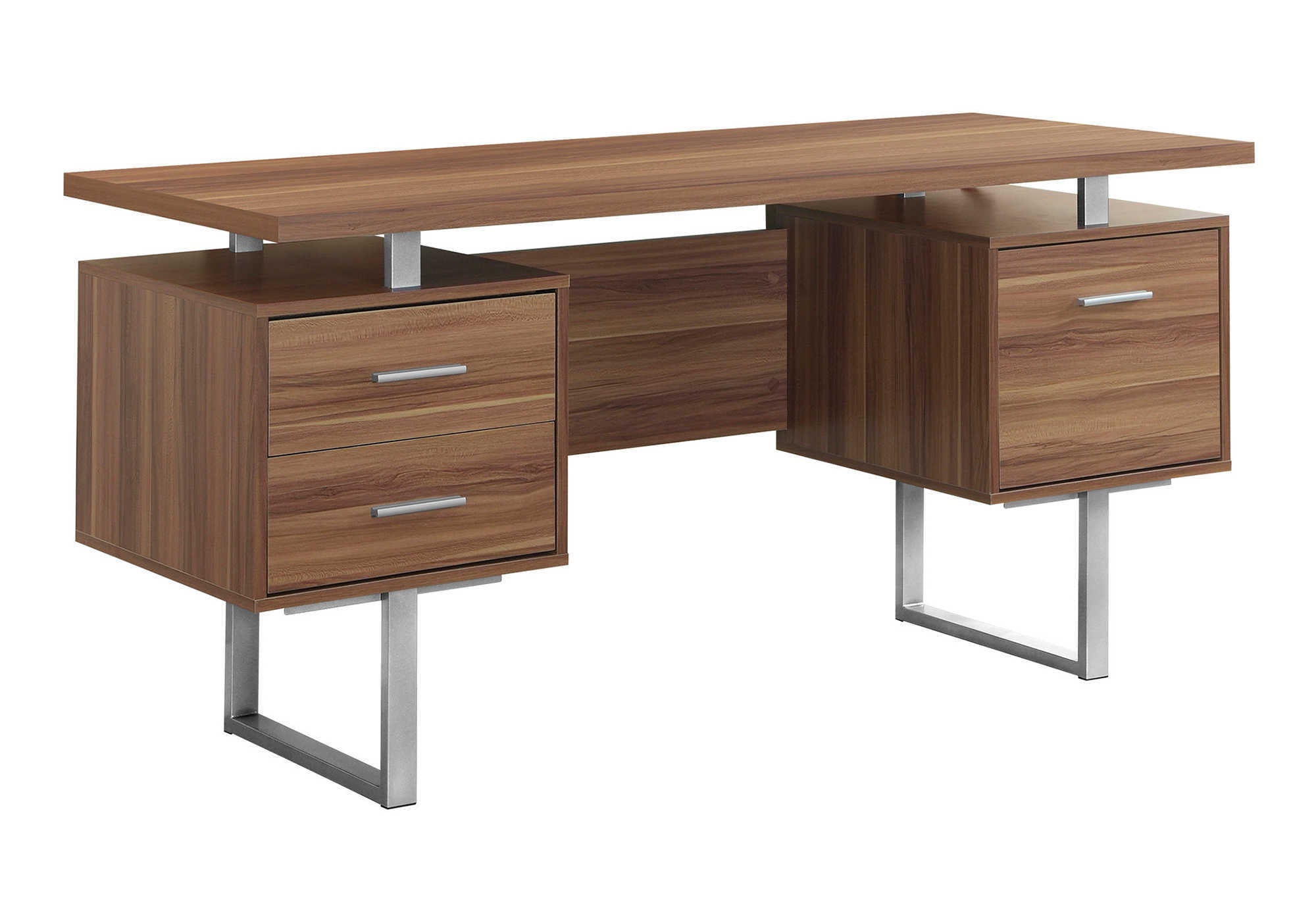 COMPUTER DESK - 60""L / WALNUT / SILVER METAL