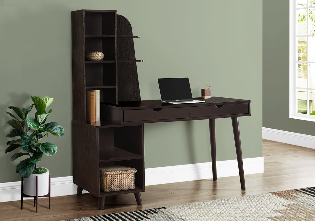 COMPUTER DESK - 55""L / ESPRESSO WITH BOOKCASE