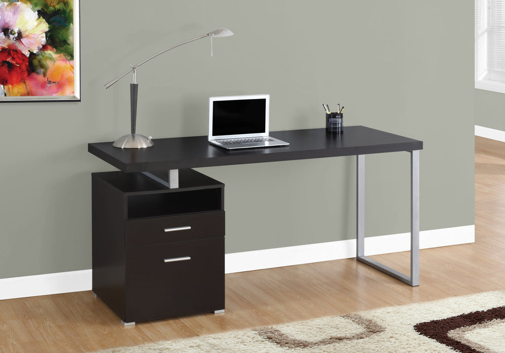 COMPUTER DESK - 60""L / ESPRESSO / SILVER METAL