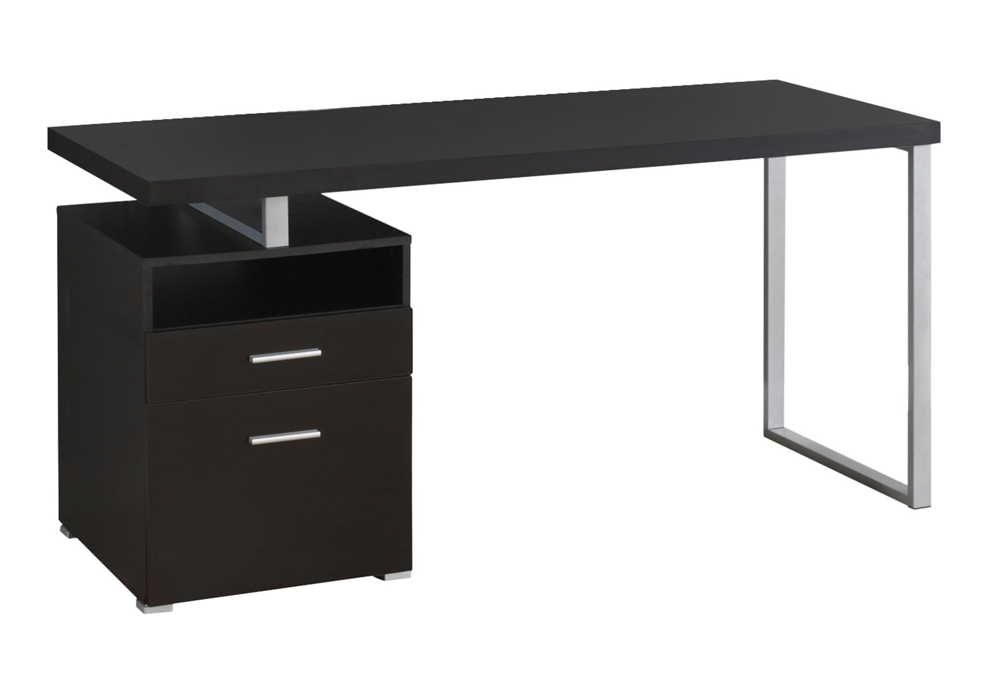 COMPUTER DESK - 60""L / ESPRESSO / SILVER METAL