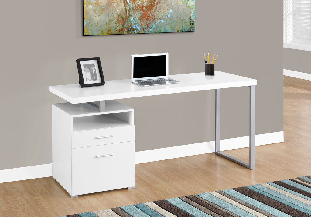 COMPUTER DESK - 60""L / WHITE / SILVER METAL