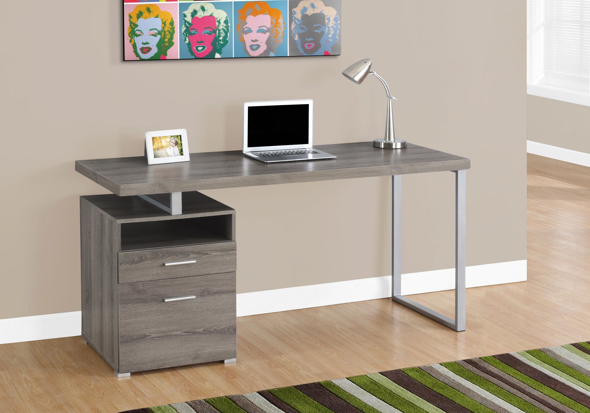 COMPUTER DESK - 60""L / DARK TAUPE / SILVER METAL