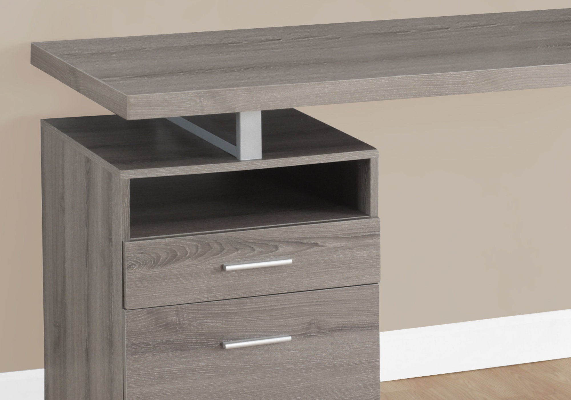 COMPUTER DESK - 60""L / DARK TAUPE / SILVER METAL