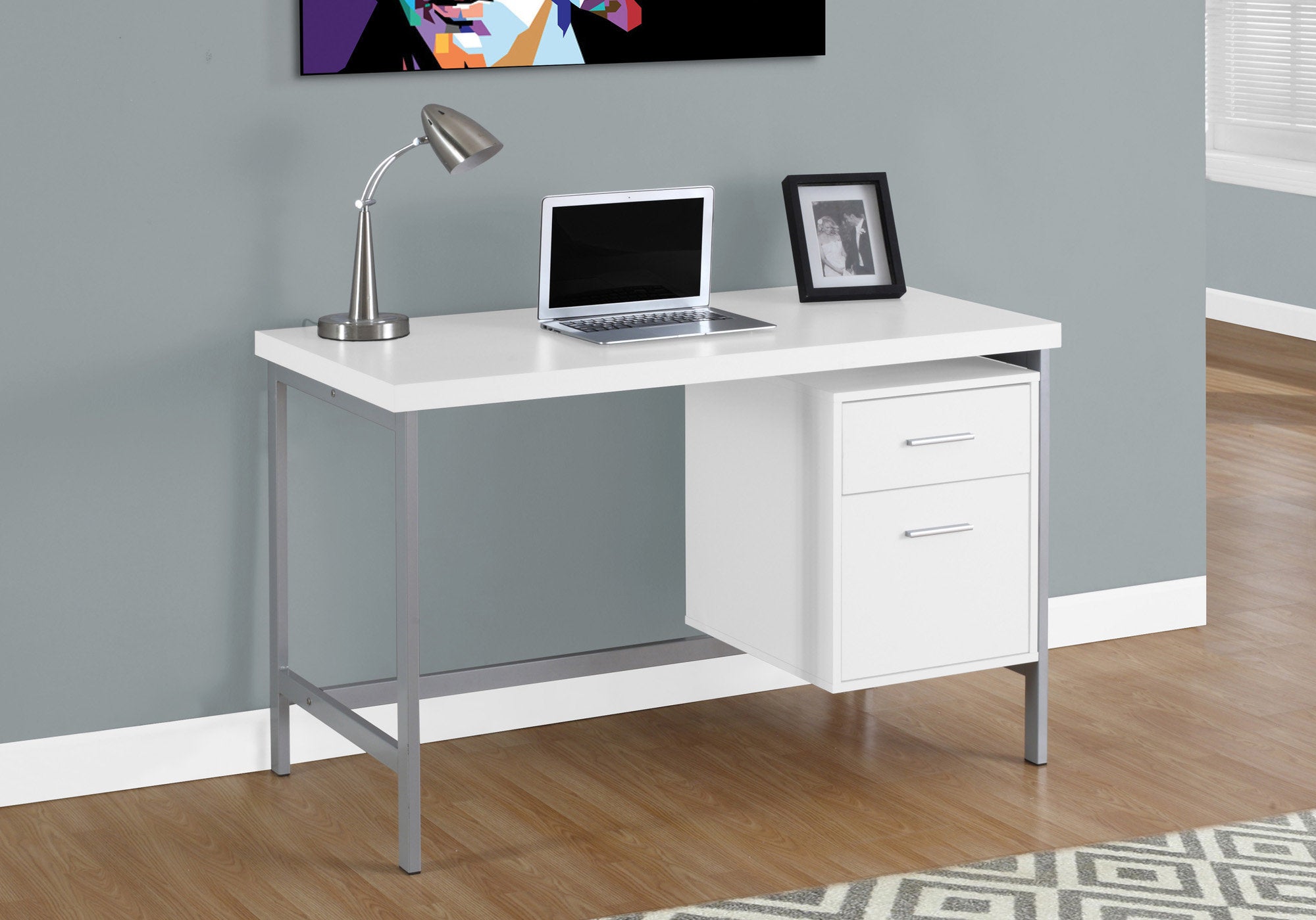 COMPUTER DESK - 48""L / WHITE / SILVER METAL