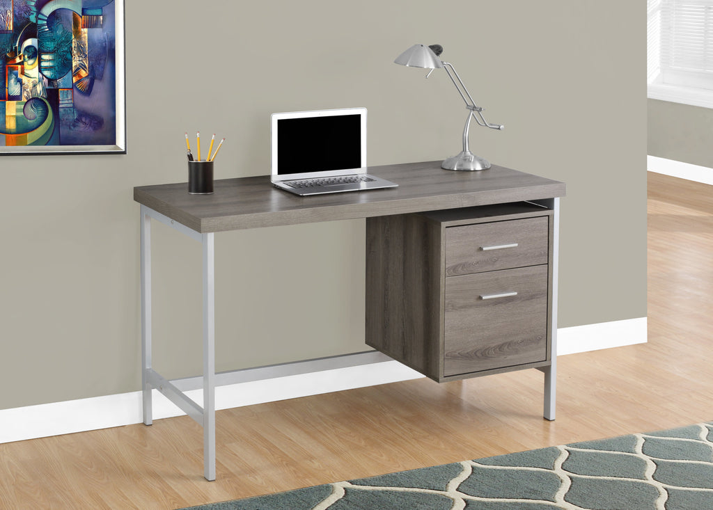 COMPUTER DESK - 48""L / DARK TAUPE / SILVER METAL