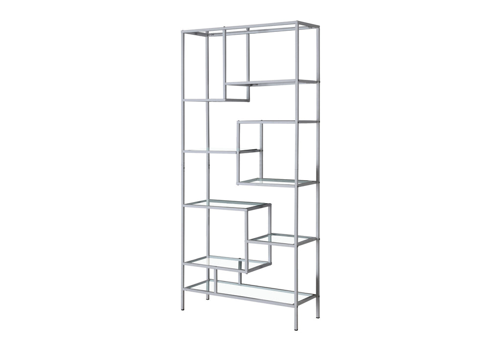 BOOKCASE - 72""H / SILVER METAL WITH TEMPERED GLASS