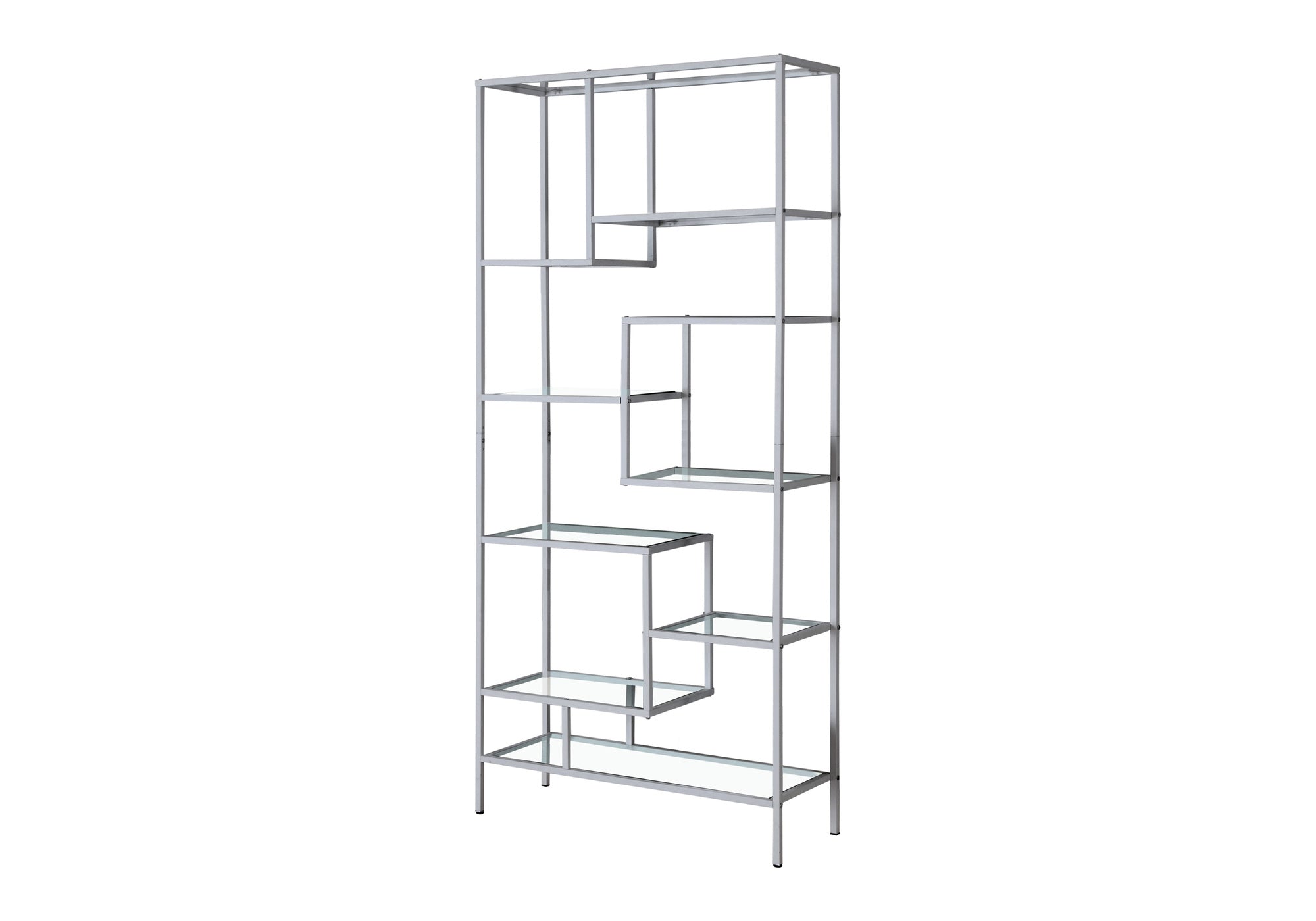 BOOKCASE - 72""H / SILVER METAL WITH TEMPERED GLASS