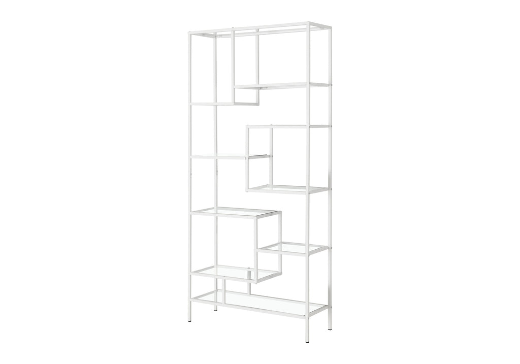 BOOKCASE - 72""H / WHITE METAL WITH TEMPERED GLASS