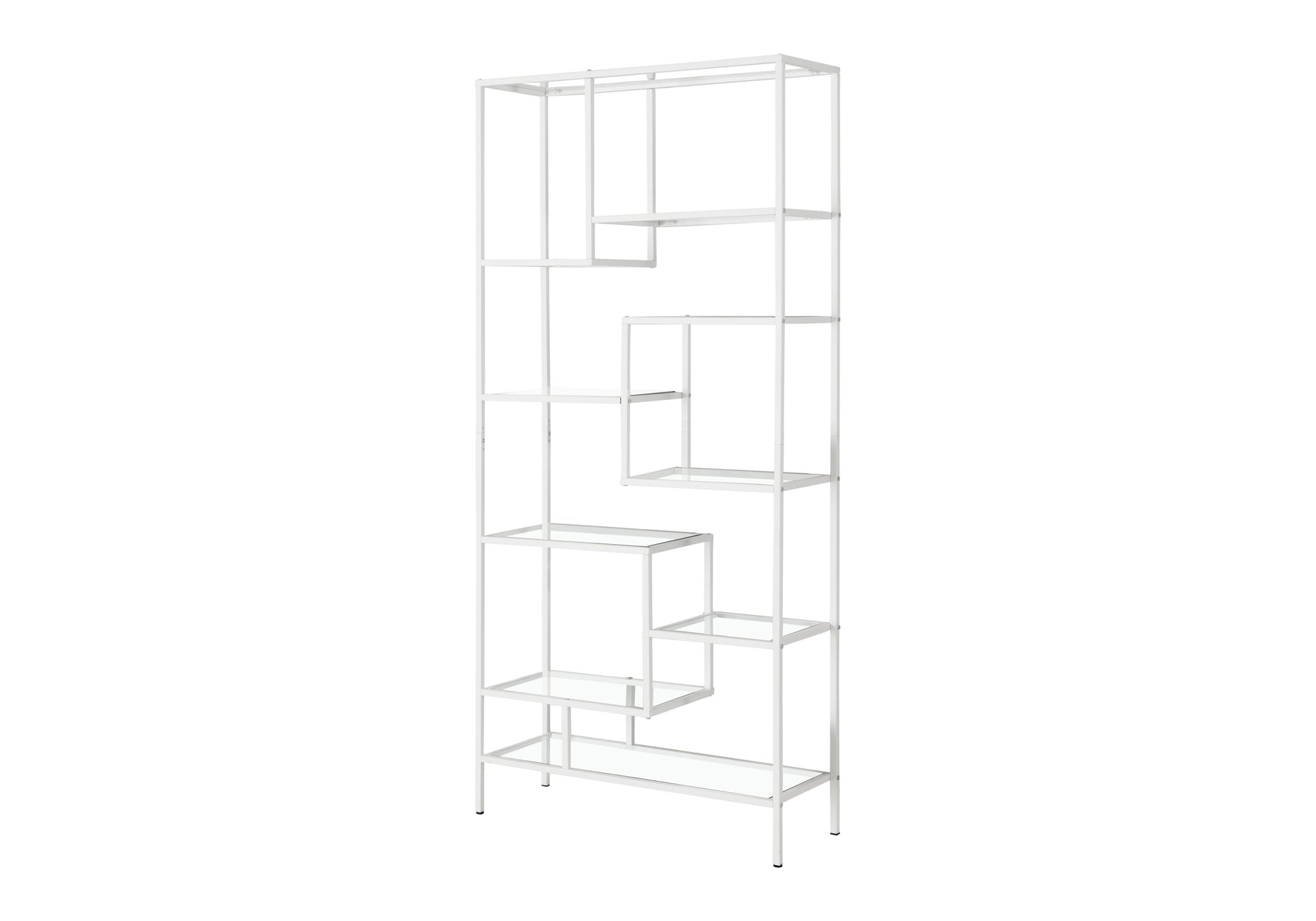 BOOKCASE - 72""H / WHITE METAL WITH TEMPERED GLASS