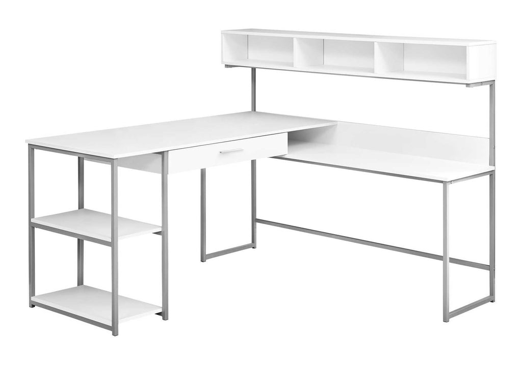 COMPUTER DESK - WHITE / SILVER METAL CORNER