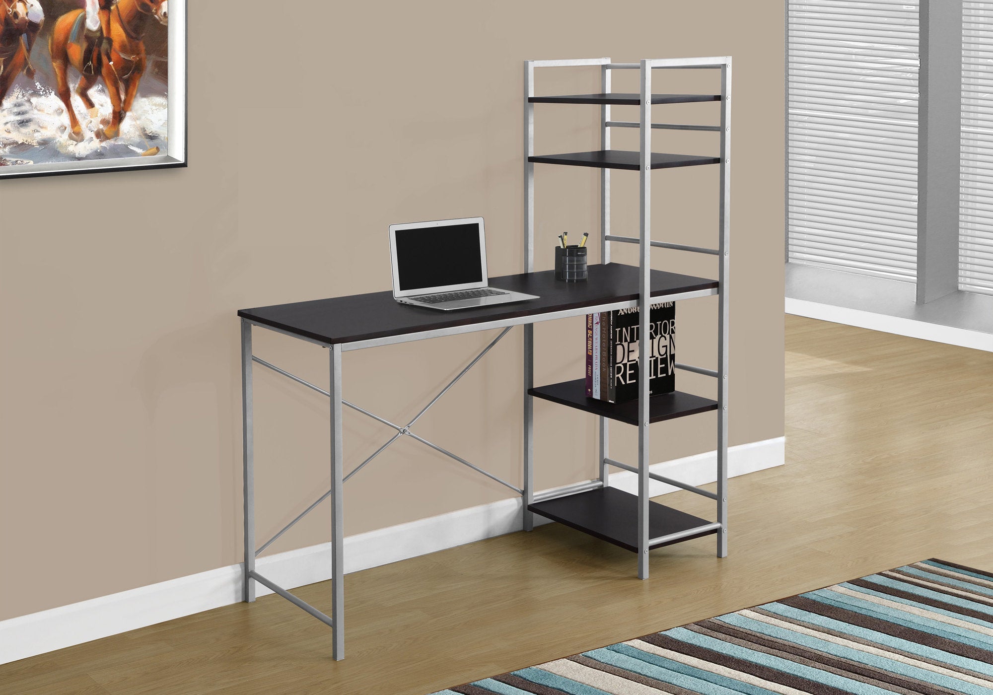 COMPUTER DESK - 48""L / ESPRESSO TOP / SILVER METAL