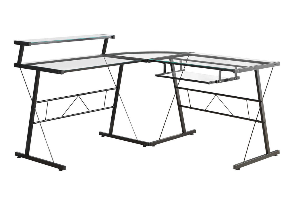 COMPUTER DESK - BLACK METAL CORNER WITH TEMPERED GLASS