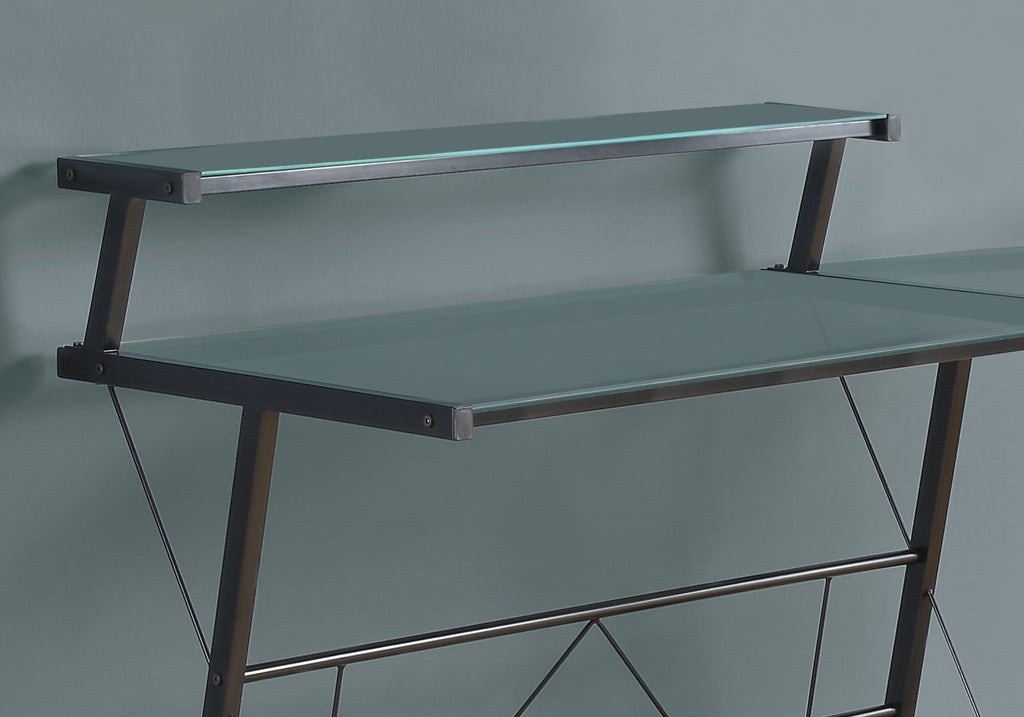 COMPUTER DESK - BLACK METAL CORNER WITH TEMPERED GLASS
