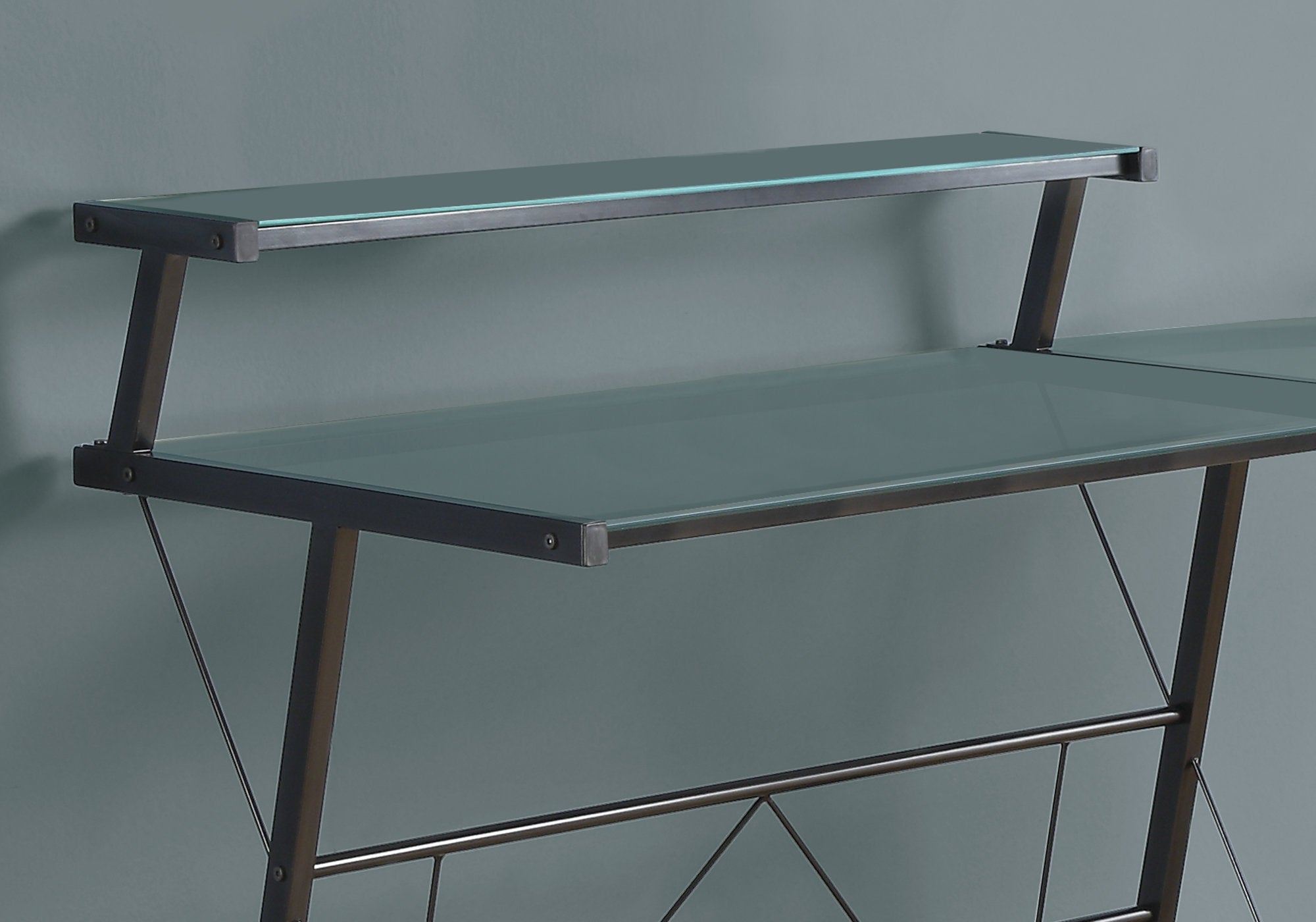 COMPUTER DESK - BLACK METAL CORNER WITH TEMPERED GLASS