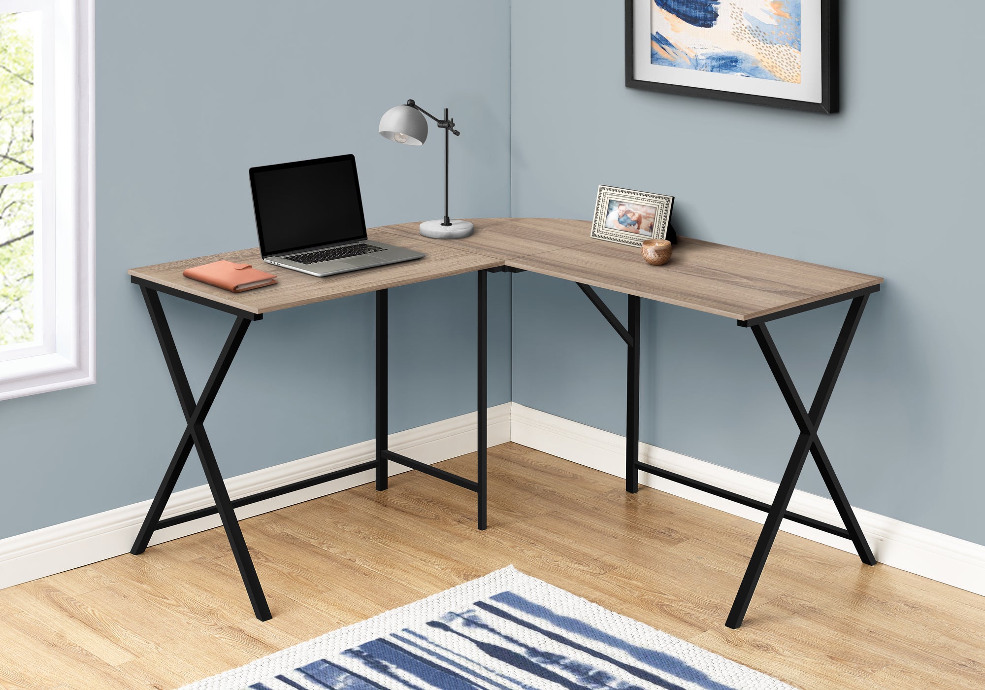 COMPUTER DESK - 55""L / DARK TAUPE TOP/ BLACK METAL CORNER