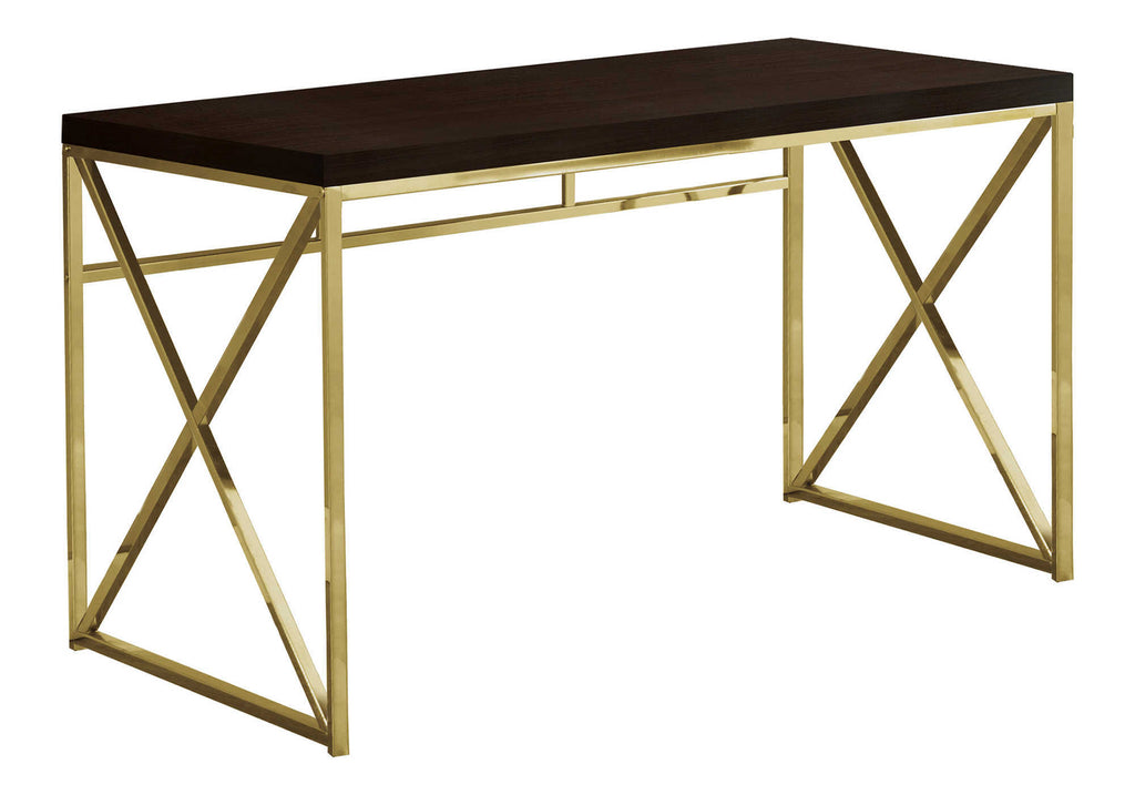 COMPUTER DESK - 48""L / ESPRESSO / GOLD METAL