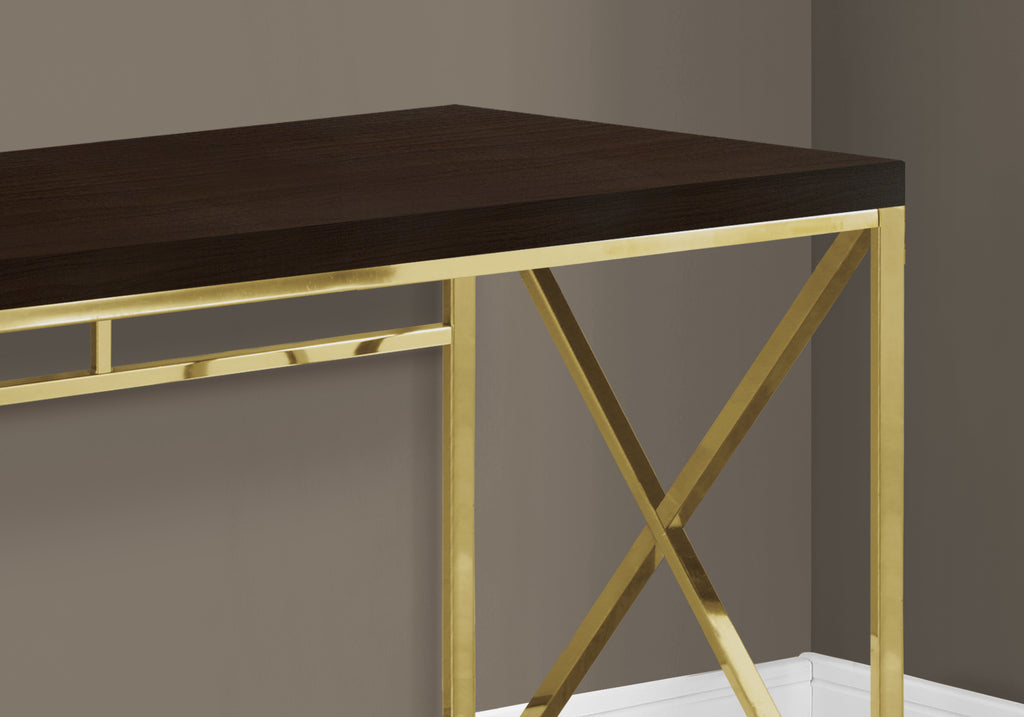 COMPUTER DESK - 48""L / ESPRESSO / GOLD METAL
