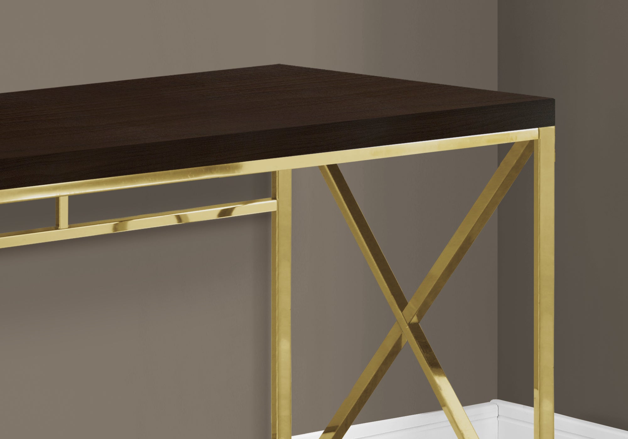 COMPUTER DESK - 48""L / ESPRESSO / GOLD METAL