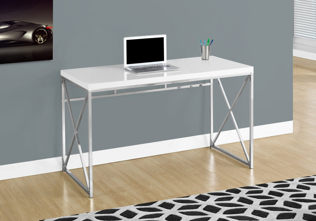 COMPUTER DESK - 48""L / GLOSSY WHITE / CHROME METAL