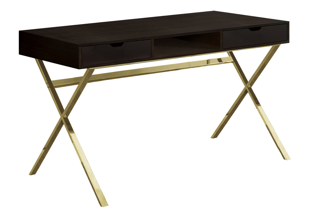 COMPUTER DESK - 48""L / ESPRESSO / GOLD METAL