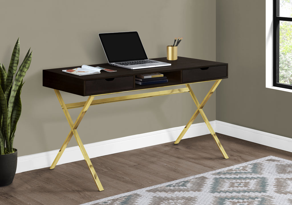 COMPUTER DESK - 48""L / ESPRESSO / GOLD METAL