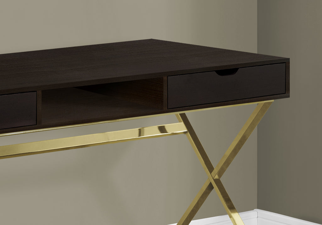COMPUTER DESK - 48""L / ESPRESSO / GOLD METAL