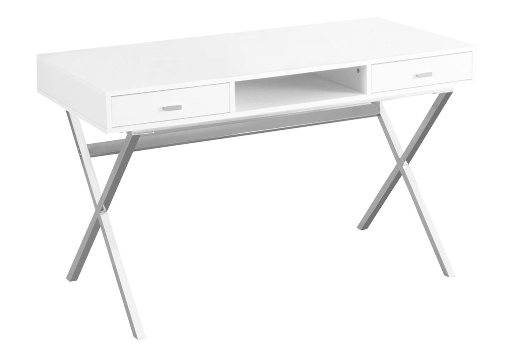 COMPUTER DESK - 48""L / GLOSSY WHITE / CHROME METAL