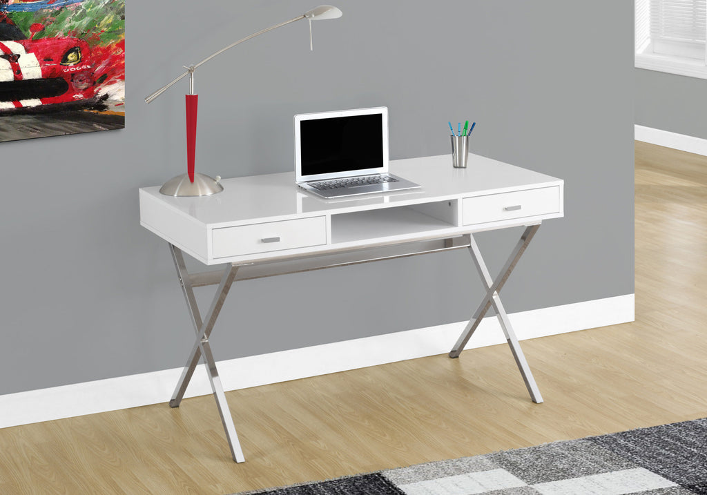 COMPUTER DESK - 48""L / GLOSSY WHITE / CHROME METAL