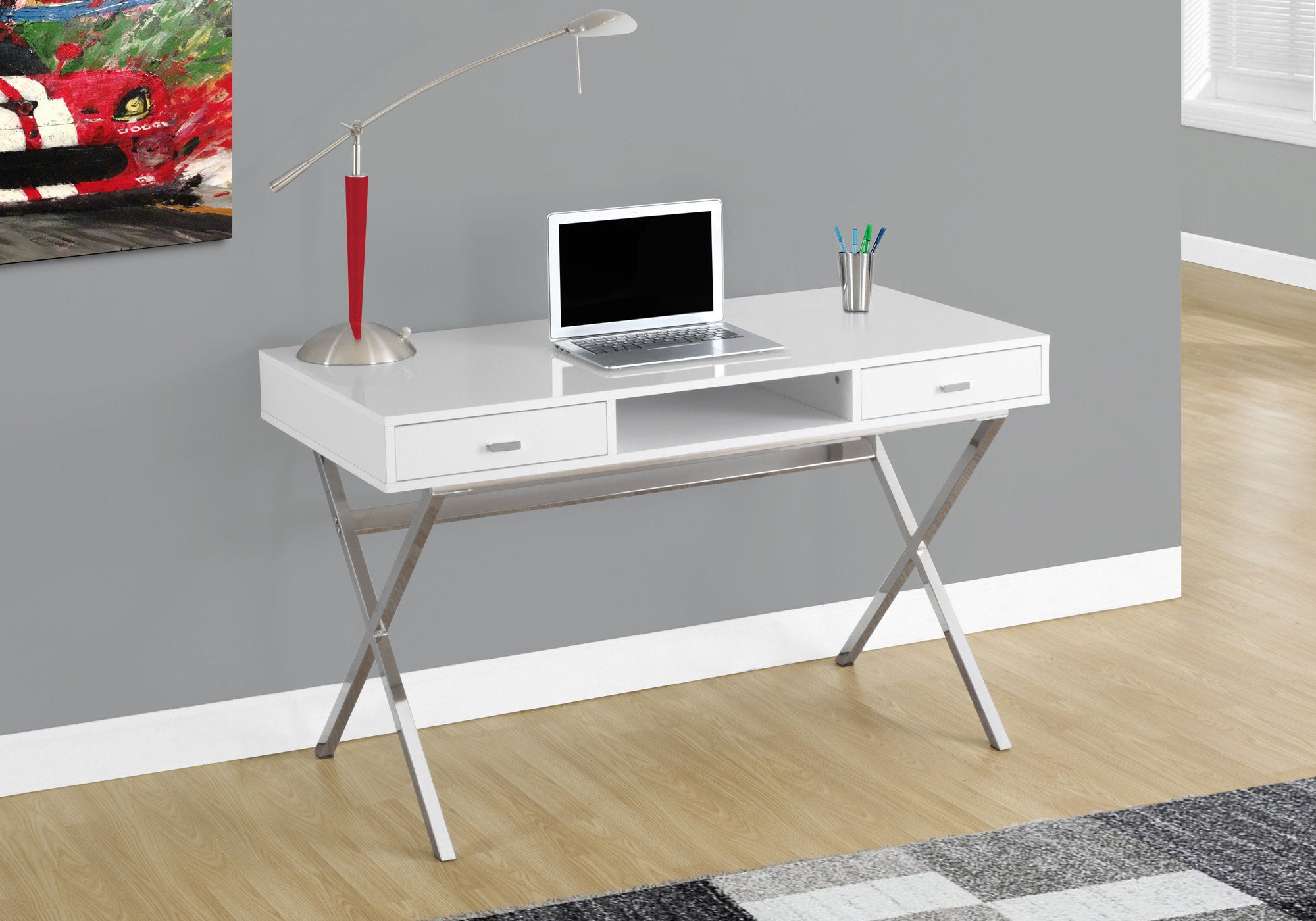 COMPUTER DESK - 48""L / GLOSSY WHITE / CHROME METAL