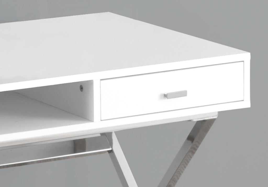 COMPUTER DESK - 48""L / GLOSSY WHITE / CHROME METAL
