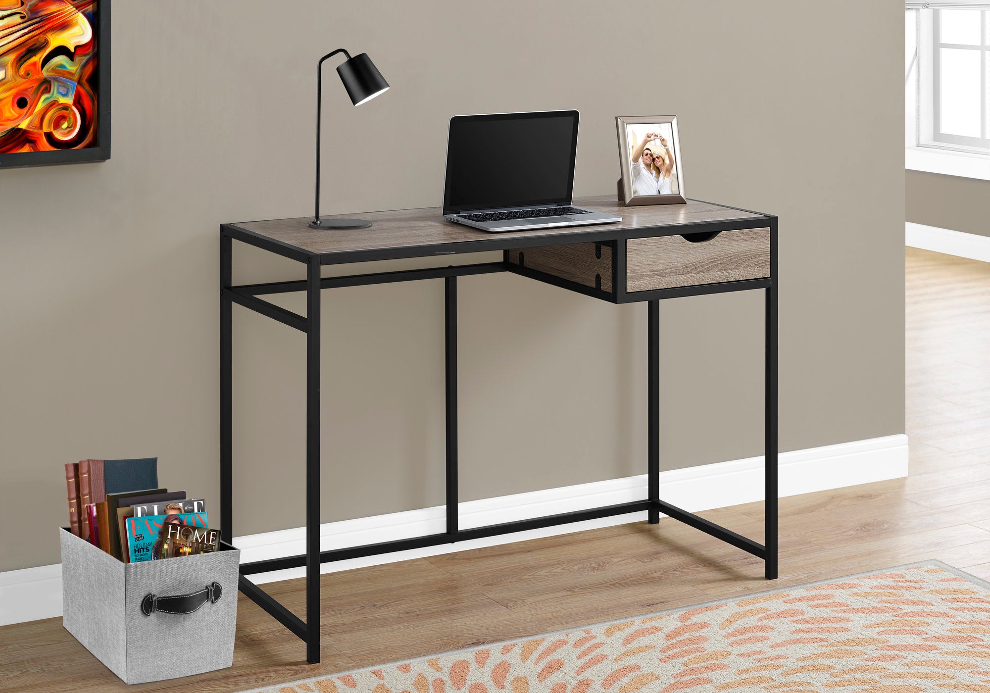 COMPUTER DESK - 42""L / DARK TAUPE / BLACK METAL