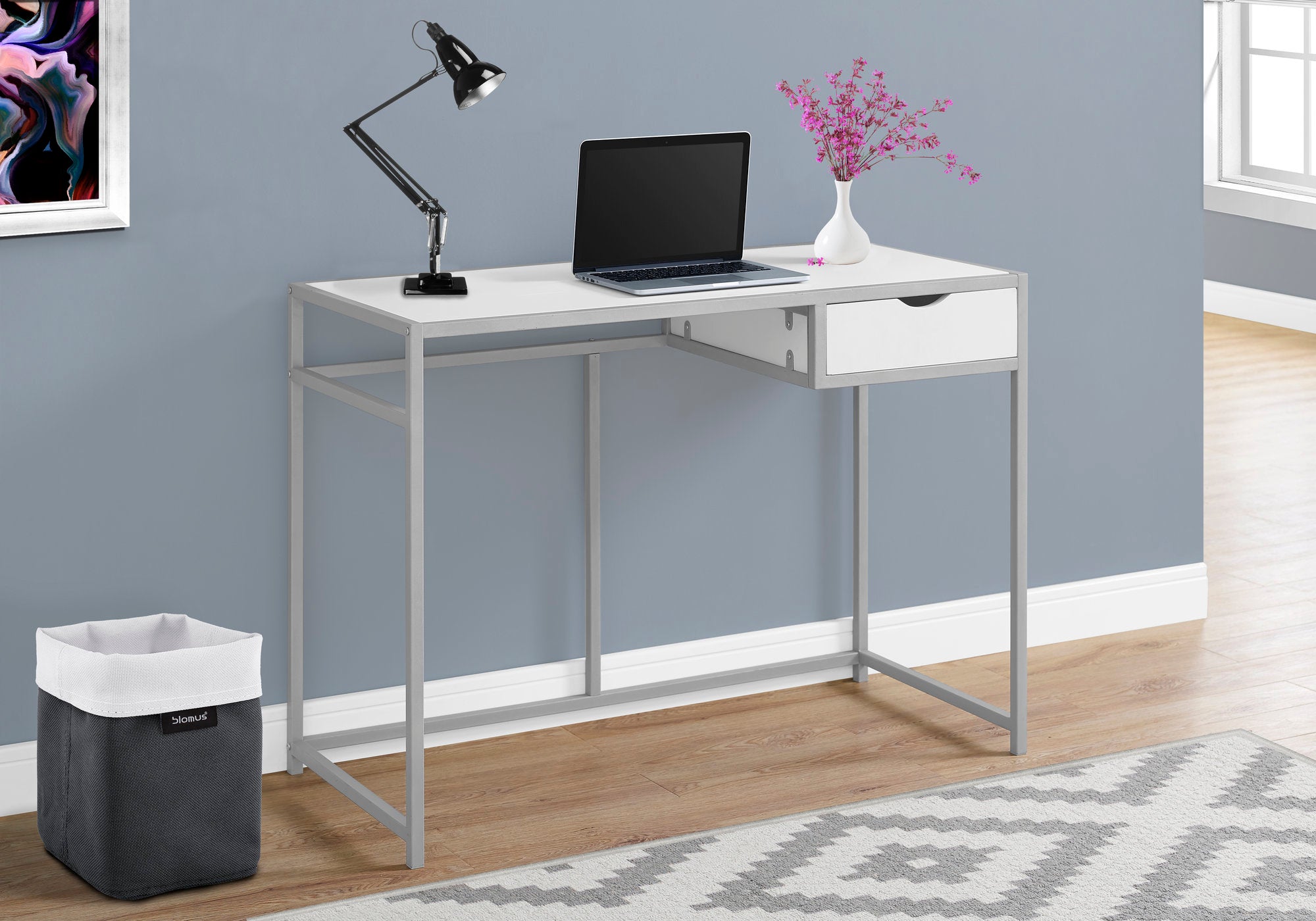 COMPUTER DESK - 42""L / WHITE / SILVER METAL