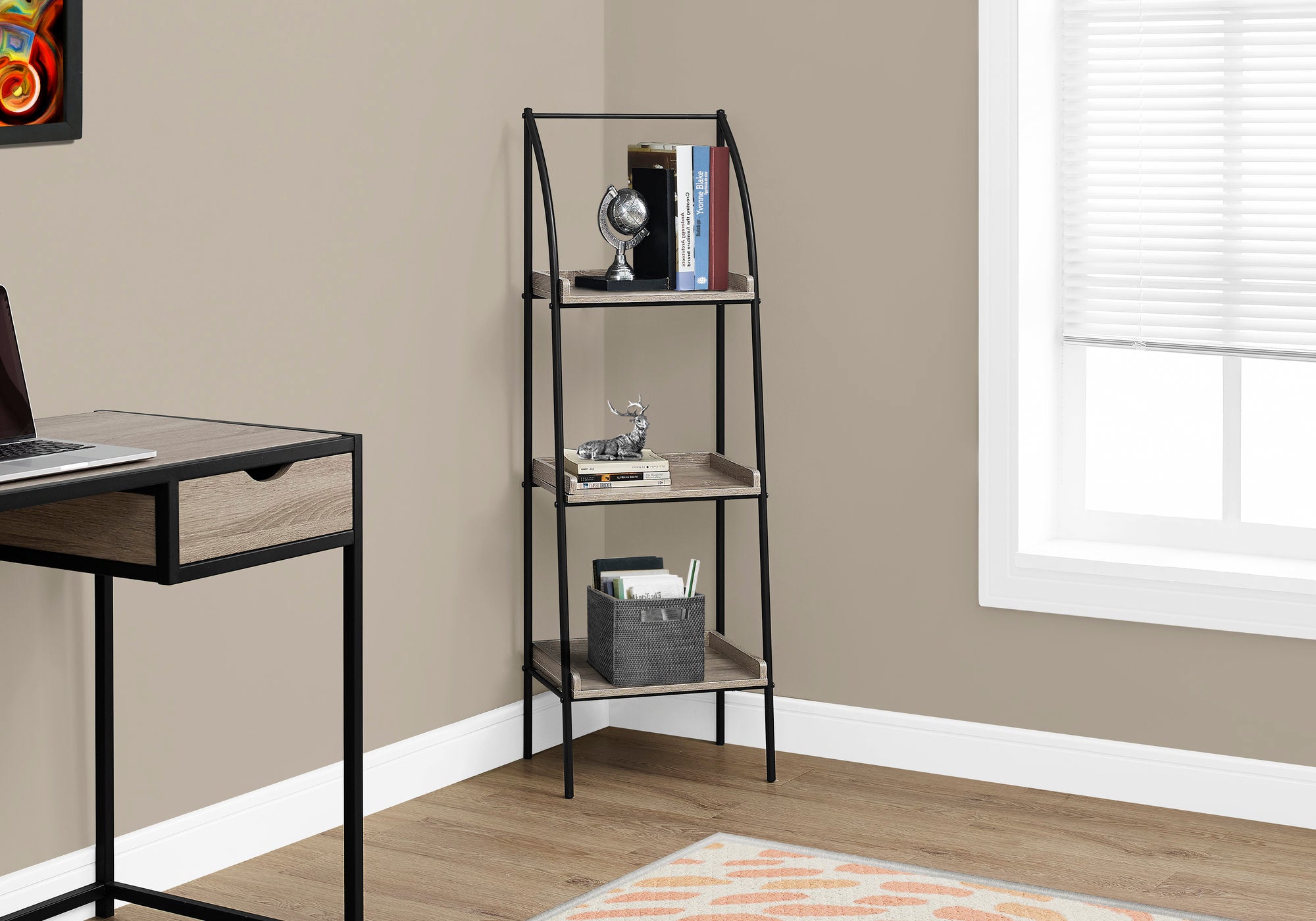 BOOKCASE - 48""H / DARK TAUPE / BLACK METAL