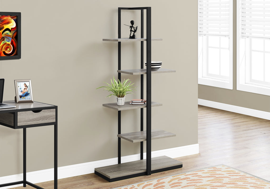 BOOKCASE - 60""H / DARK TAUPE / BLACK METAL