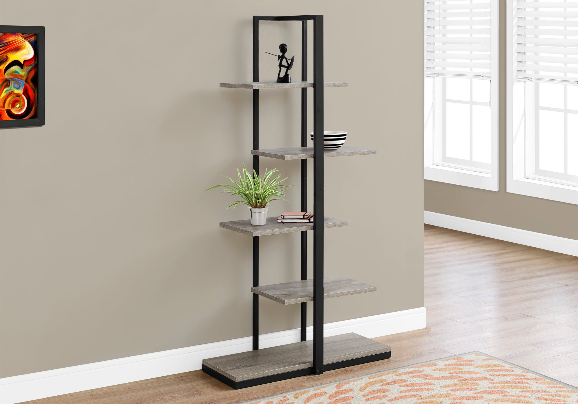 BOOKCASE - 60""H / DARK TAUPE / BLACK METAL