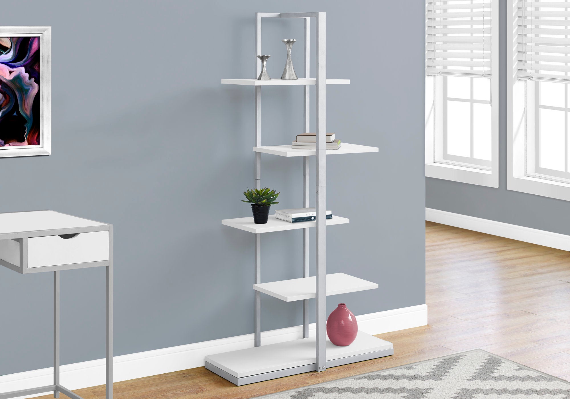 BOOKCASE - 60""H / WHITE / SILVER METAL