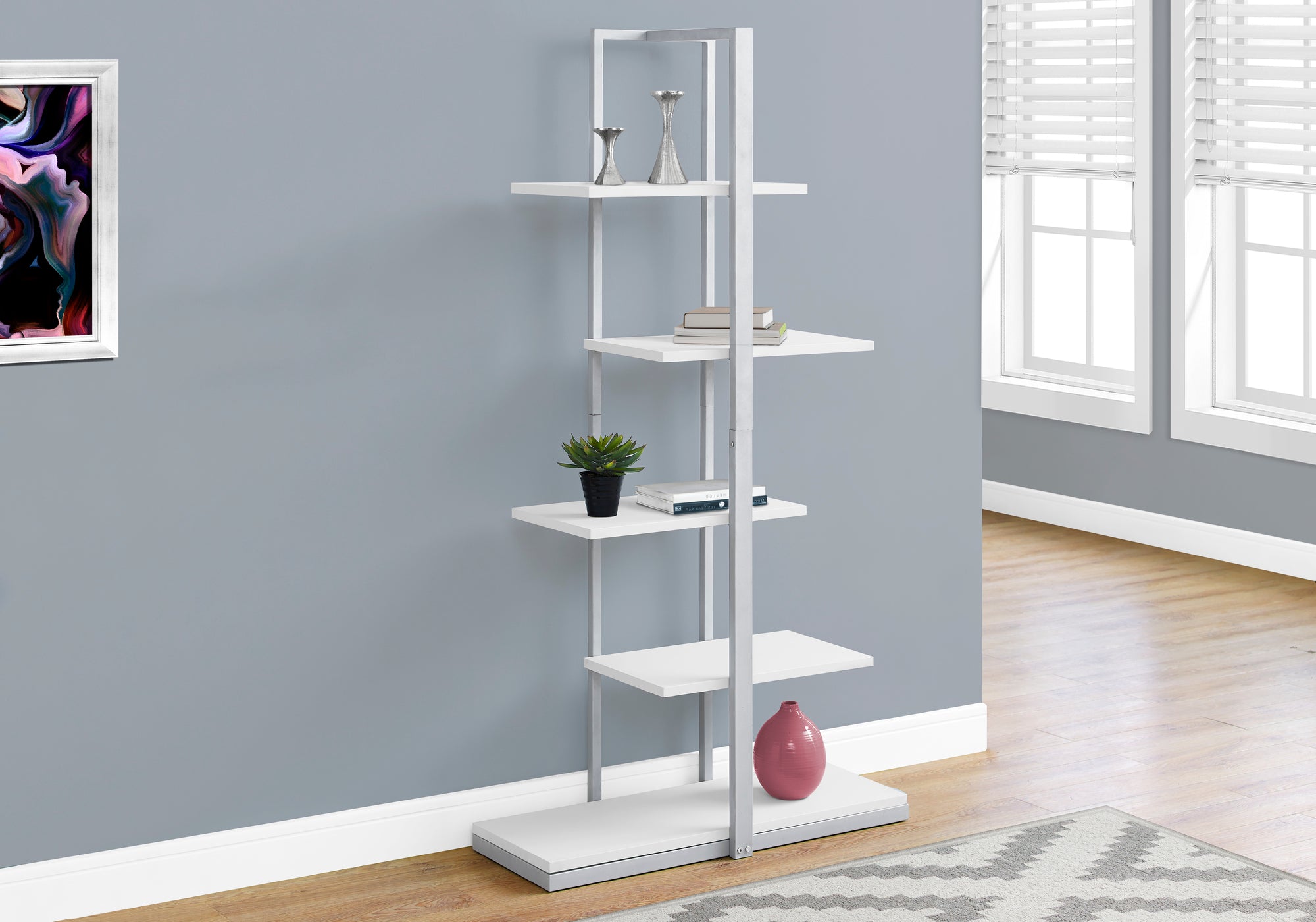 BOOKCASE - 60""H / WHITE / SILVER METAL