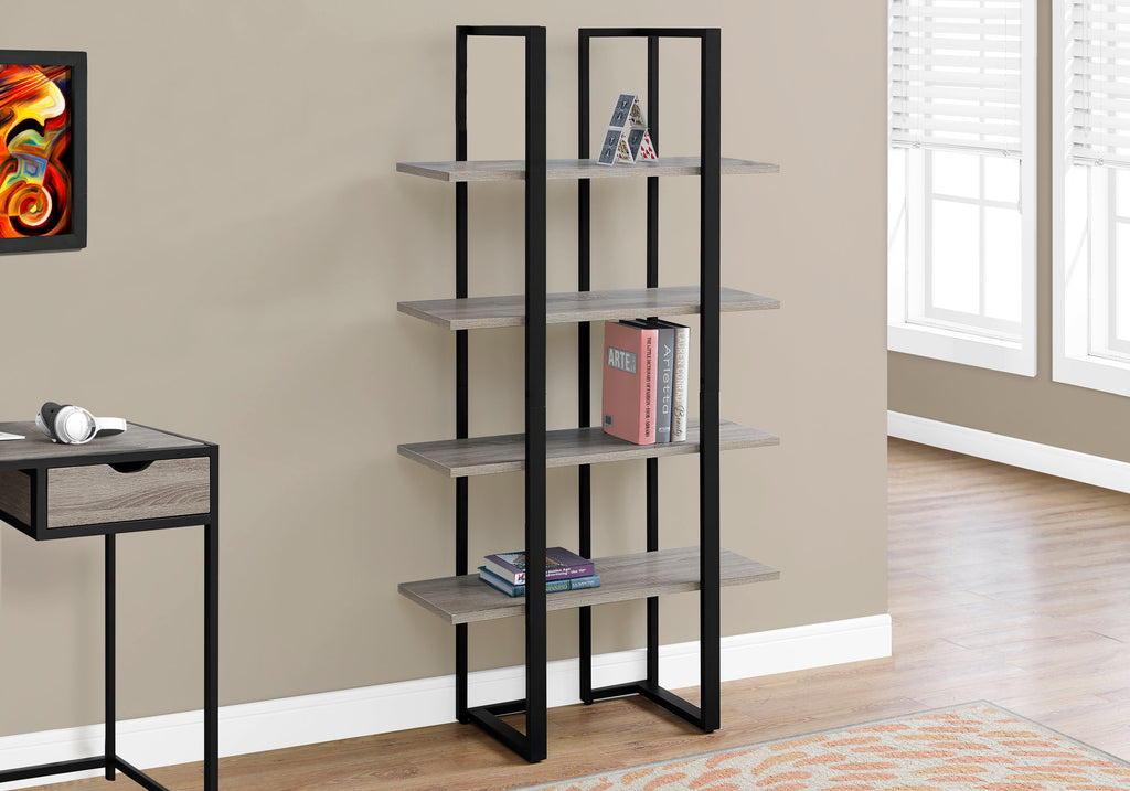 BOOKCASE - 60""H / DARK TAUPE / BLACK METAL